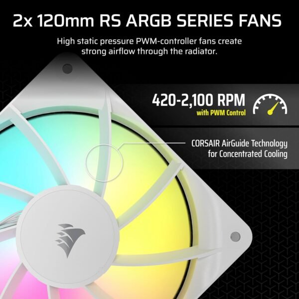 CORSAIR Nautilus 240 RS ARGB Liquid CPU Cooler – 240mm AIO – Low-Noise – Direct Motherboard Connection – Daisy-Chain – Intel LGA 1851/1700, AMD AM5/AM4 – 2X RS120 ARGB Fans Included – White - Image 6