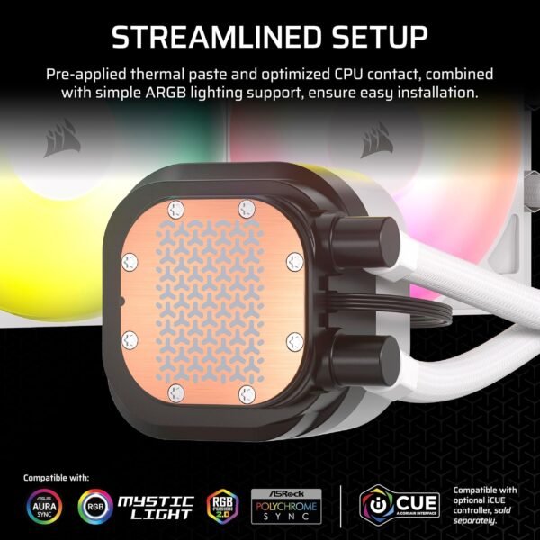CORSAIR Nautilus 240 RS ARGB Liquid CPU Cooler – 240mm AIO – Low-Noise – Direct Motherboard Connection – Daisy-Chain – Intel LGA 1851/1700, AMD AM5/AM4 – 2X RS120 ARGB Fans Included – White - Image 7