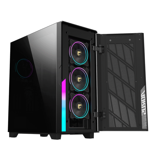 GIGABYTE AORUS C500 Glass - Black Mid Tower PC Gaming Case, Tempered Glass, USB Type-C, 4X ARBG Fans Included - Image 2