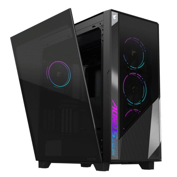 GIGABYTE AORUS C500 Glass - Black Mid Tower PC Gaming Case, Tempered Glass, USB Type-C, 4X ARBG Fans Included - Image 3