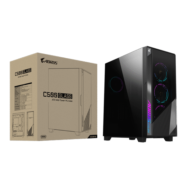 GIGABYTE AORUS C500 Glass - Black Mid Tower PC Gaming Case, Tempered Glass, USB Type-C, 4X ARBG Fans Included - Image 7