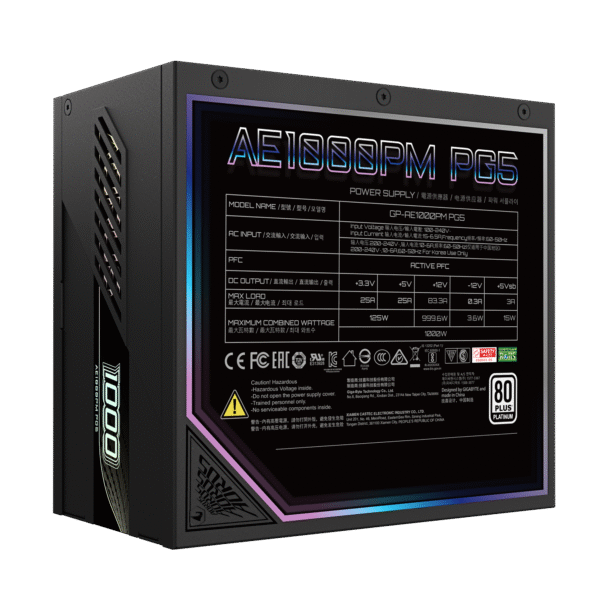 GIGABYTE GP-AE1000PM PG5 - PCIe5.1 Ready - ATX3.1-1000W 80 Plus Platinum Certified - Fully Modular Power Supply - Image 4