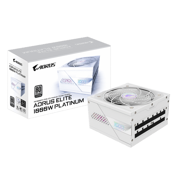 GIGABYTE AORUS Elite P1000W Ice Power Supply - PCIe 5.0, 80 Plus Platinum, Fully Modular Design, 120mm Fan, ATX 3.0 Compatible
