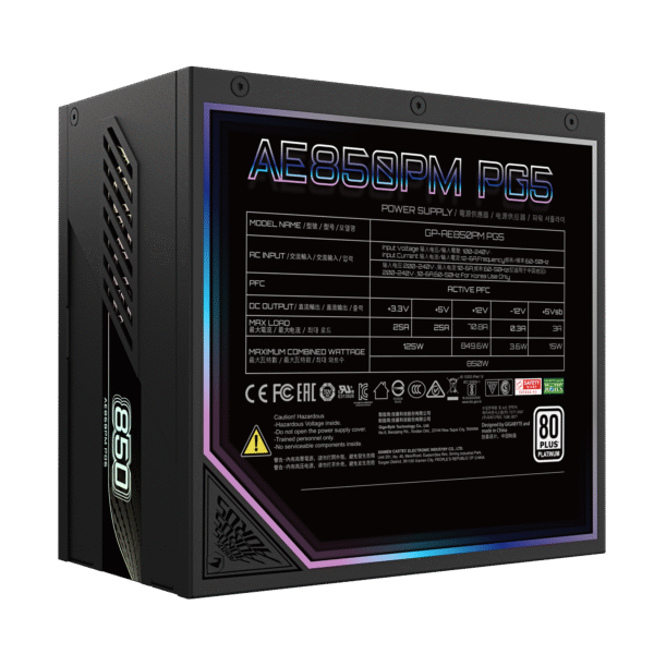 GIGABYTE AORUS ELITE P850W 80+ Platinum Modular PCIe 5.0 \GP-AE850PM PG5 - PCIe5.1 Ready - ATX3.1-850W 80 Plus Platinum Certified - Fully Modular Power Supply - Image 2