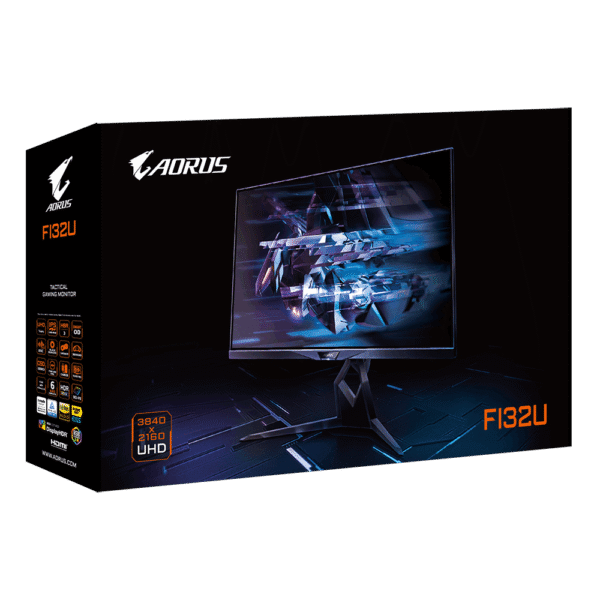 GIGABYTE AORUS FI32U 32" 4K SS IPS Gaming Monitor, Exclusive Built-in ANC, 3840x2160 Display, 144 Hz Refresh Rate, 1ms Response Time (GTG), 1x Display Port 1.4,2x HDMI 2.1,2x USB 3.0,with Type-C,BLACK - Image 2