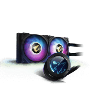 Gigabyte Aorus Waterforce X 240 AIO Liquid Cooler, 2x120mm ARGB Fan, RGB Fusion 2.0 and Aorus Engine, 380mm Tube Length, 240mm Radiator, 60x60mm Full Color LCD, Black
