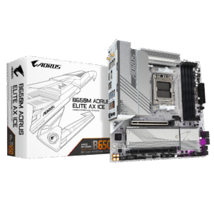GIGABYTE B650M AORUS Elite AX ICE AM5 LGA 1718 AMD B650 M-ATX Motherboard , DDR5, 2* M.2, PCIe 5.0, USB 3.2 Gen2X2 Type-C, 2.5GbE LAN, Q-Flash Plus, EZ-Latch