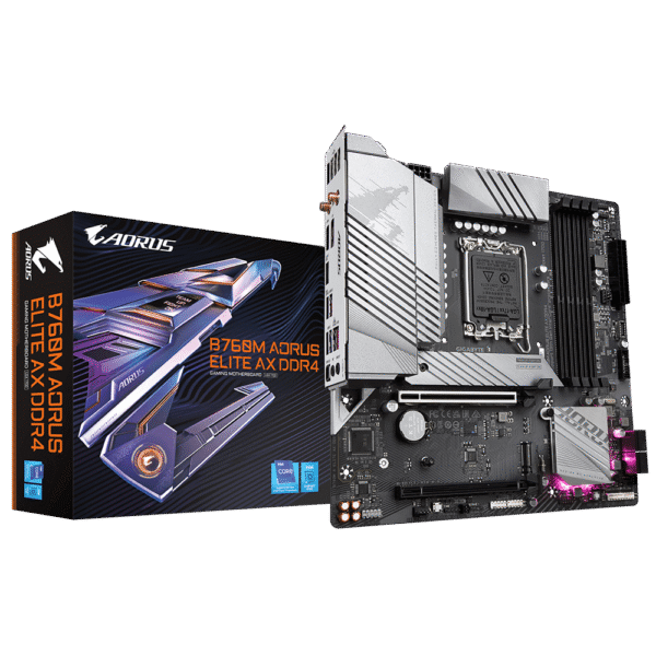 GIGABYTE B760M AORUS ELITE AX DDR4 Intel LGA 1700 m-ATX Motherboard, 4x DDR4 ~128GB, 2x PCI-E x16, 2x M.2, 4x SATA, 4x USB 3.2, 1x USB-C, 4x USB 2.0