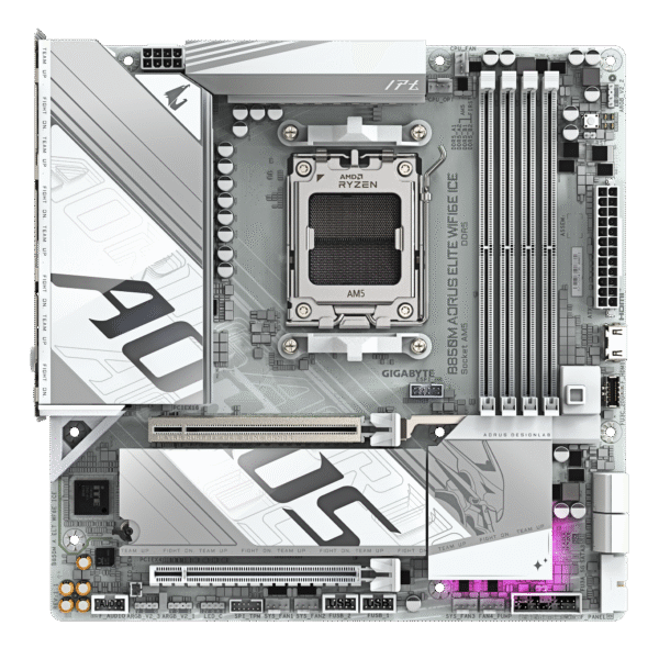 GIGABYTE B850M AORUS Elite WIFI6E ICE AMD AM5 LGA 1718 Motherboard, mATX, DDR5, 2X M.2, PCIe 5.0, USB-C, WIFI6E, 2.5GbE LAN, EZ-Latch - Image 2