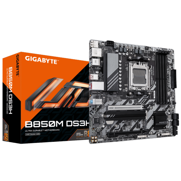 GIGABYTE B850M DS3H AMD AM5 LGA 1718 Motherboard, mATX, DDR5, 2X M.2, PCIe 5.0, USB-C, 2.5GbE LAN, EZ-Latch