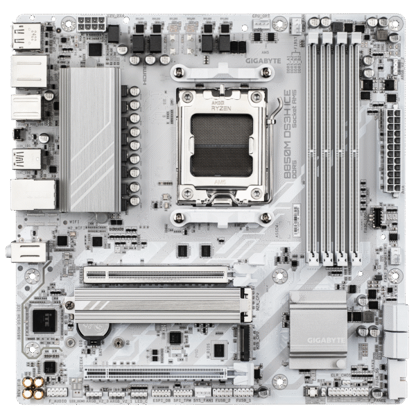 Gigabyte B850M DS3H ICE Micro ATX AM5 Motherboard, 4 x DIMMs Dual Channel DDR5, 2 x M.2 Slots, Full-length PCIe slots, X3D Turbo Mode, 2.5GbE LAN, 8x +2+2 Twin Digital VRM Design, White | B850M DS3H ICE - Image 2