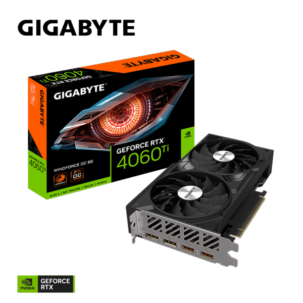 GIGABYTE NVIDIA GeForce RTX 4060 Ti WINDFORCE OC Graphics Card - 8GB GDDR6, 128-bit, PCI-E 4.0, 2550MHz Core Clock, 2X DP 1.4, 2X HDMI 2.1a, NVIDIA DLSS 3 - GV-N406TWF2OC-8GD