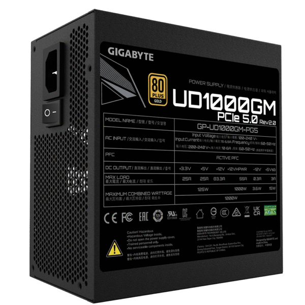 GIGABYTE GP-UD1000GM PG5 Rev2.0 - PCIe5.0 Ready - ATX3.0 - 1000W 80 Plus Gold Certified - Fully Modular Power Supply - Image 5