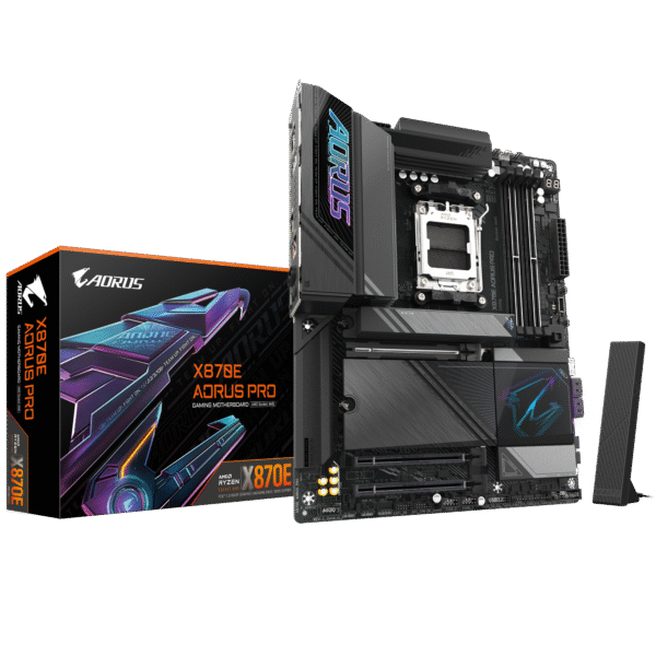 GIGABYTE X870E AORUS PRO AMD AM5 LGA 1718 Motherboard, ATX, DDR5, 4X M.2, PCIe 5.0, USB4, WIFI7, 2.5GbE LAN, EZ-Latch