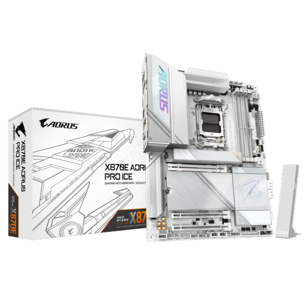 GIGABYTE X870E AORUS PRO ICE AMD AM5 LGA 1718 Motherboard, ATX, DDR5, 4X M.2, PCIe 5.0, USB4, WIFI7, 2.5GbE LAN, EZ-Latch