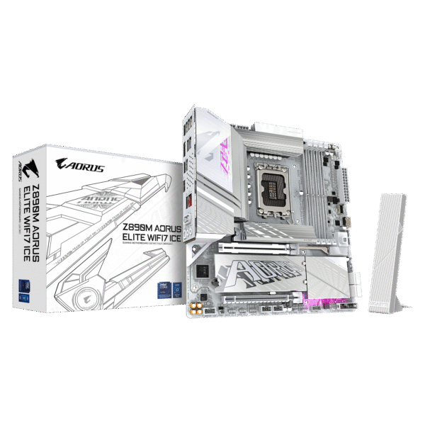 GIGABYTE Z890M AORUS Elite WIFI7 ICE Ultra Core (Series 2) LGA 1851, ATX, DDR5, 3X M.2, PCIe 5.0, Thunderbolt 4, WIFI7, 2.5GbE LAN, EZ-Latch