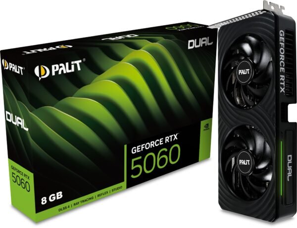 Palit GeForce RTX 5060 Dual Graphics Card, 8GB GDDR7 128-Bits Memory, 2497 MHz Boost Clock, 28 Gbps Memory Clock, 3840 CUDA Cores, PCI-Express 5.0