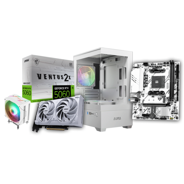 White Gaming PC – RTX 5060 8GB VENTUS OC, Ryzen 5 5600X, 16GB RAM, 500GB SSD, B550M, 750W PSU