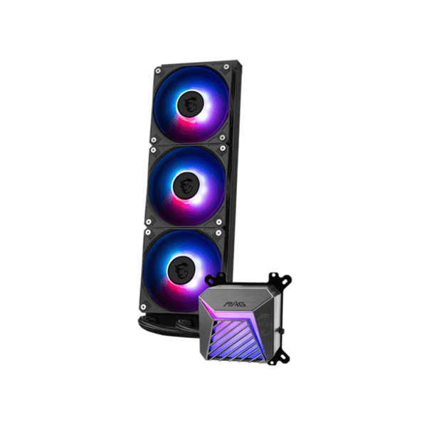 MSI MAG CORELIQUID A15 360 – AIO ARGB CPU Liquid Cooler | 360mm Radiator | LGA 1851 Ready | Triple 120mm ARGB Fans – Black - Image 2