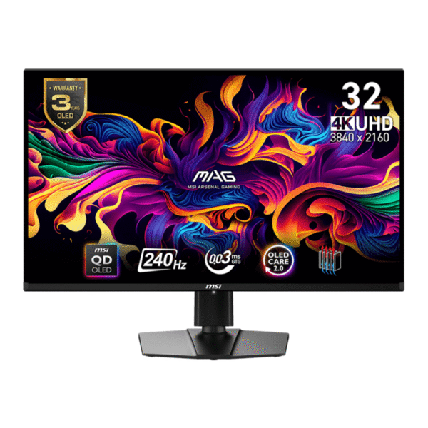 MSI MAG 321UPX QD-OLED – 32" 4K UHD 240Hz OLED Gaming Monitor, 0.03ms, HDR 400, USB-C 15W, HDMI, DP – Quantum Dot Panel