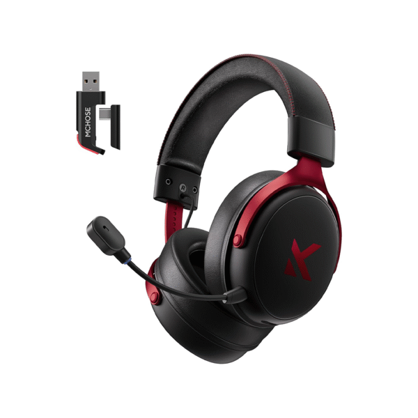 MCHOSE V9 Series Wireless Gaming Headset – Black & Red - Image 2