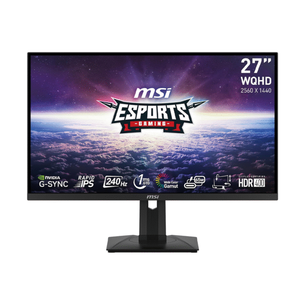 MSI G274QPX 27" Gaming Monitor – QHD 2560x1440, Rapid IPS, 1ms, 240Hz, G-Sync Compatible, HDR 400, Adjustable Stand, HDMI & DisplayPort, Black