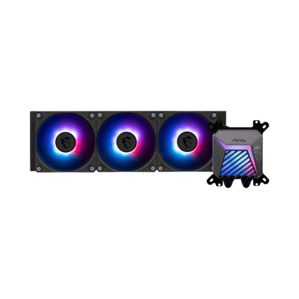 MSI MAG CORELIQUID A15 360 – AIO ARGB CPU Liquid Cooler | 360mm Radiator | LGA 1851 Ready | Triple 120mm ARGB Fans – Black - Image 3