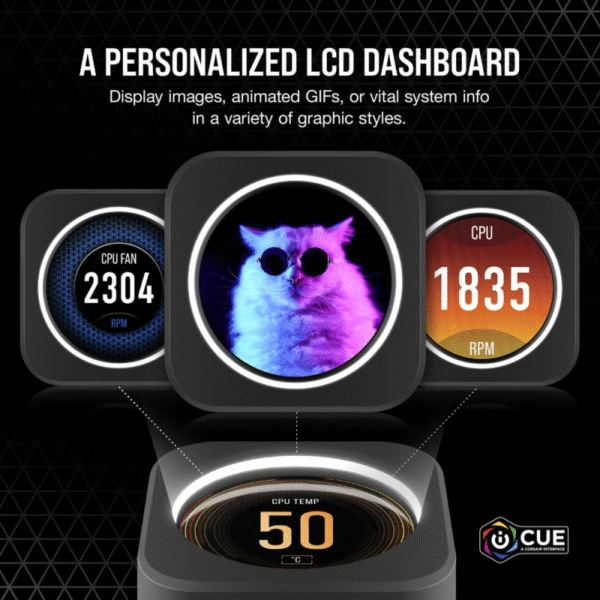 CORSAIR iCUE H100i ELITE LCD Display Liquid CPU Cooler-Custom IPS LCD Screen-40 Dynamic RGB LEDs-120mm Fans-240mm Radiator-COMMANDER CORE Smart Lighting Controller - Image 4
