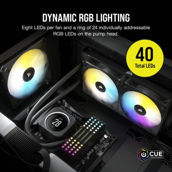 CORSAIR iCUE H100i ELITE LCD Display Liquid CPU Cooler-Custom IPS LCD Screen-40 Dynamic RGB LEDs-120mm Fans-240mm Radiator-COMMANDER CORE Smart Lighting Controller - Image 3