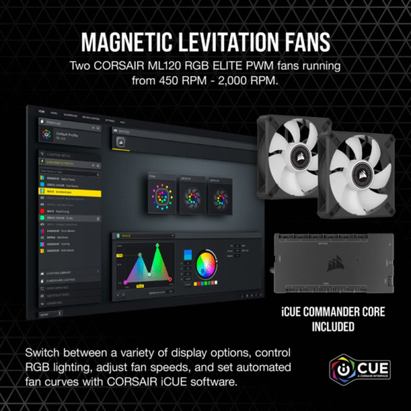 CORSAIR iCUE H100i ELITE LCD Display Liquid CPU Cooler-Custom IPS LCD Screen-40 Dynamic RGB LEDs-120mm Fans-240mm Radiator-COMMANDER CORE Smart Lighting Controller - Image 2
