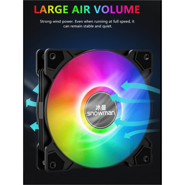 SNOWMAN BM-XF120-ARGB – 120mm High Wind ARGB Case Fan | 4-Pin PWM + 3-Pin ARGB - Image 3