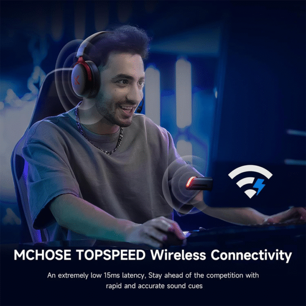 MCHOSE V9 Series Wireless Gaming Headset – Black & Red - Image 4