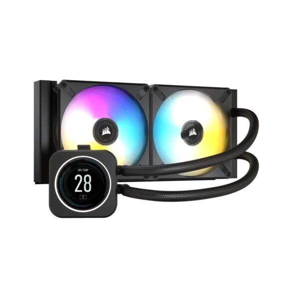 CORSAIR iCUE H100i ELITE LCD Display Liquid CPU Cooler-Custom IPS LCD Screen-40 Dynamic RGB LEDs-120mm Fans-240mm Radiator-COMMANDER CORE Smart Lighting Controller