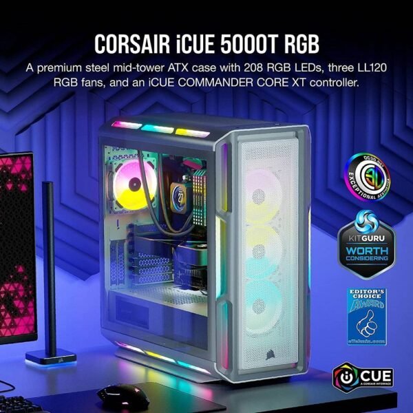 Corsair iCUE 5000T RGB Mid-Tower ATX PC Case-208 Individually Addressable RGB LEDs-Fits Multiple 360mm Radiators-Easy Cable Management-3 Included Corsair LL120 RGB Fans - Image 3