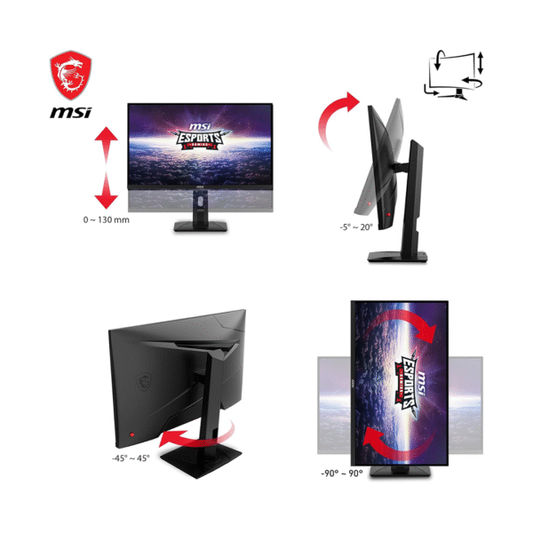 MSI G274QPX 27" Gaming Monitor – QHD 2560x1440, Rapid IPS, 1ms, 240Hz, G-Sync Compatible, HDR 400, Adjustable Stand, HDMI & DisplayPort, Black - Image 5