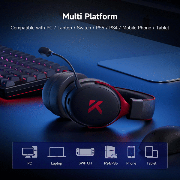 MCHOSE V9 Series Wireless Gaming Headset – Black & Red - Image 6