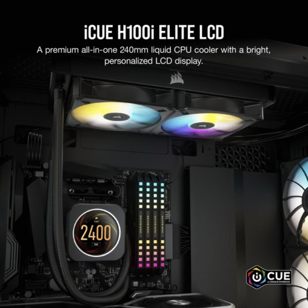 CORSAIR iCUE H100i ELITE LCD Display Liquid CPU Cooler-Custom IPS LCD Screen-40 Dynamic RGB LEDs-120mm Fans-240mm Radiator-COMMANDER CORE Smart Lighting Controller - Image 5