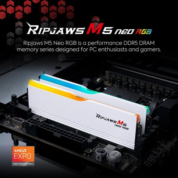  G.SKILL DDR5 6000MHZ 96GB (2X48GB) RIPJAWS M5 NEO RGB AMD EXPO - Image 2
