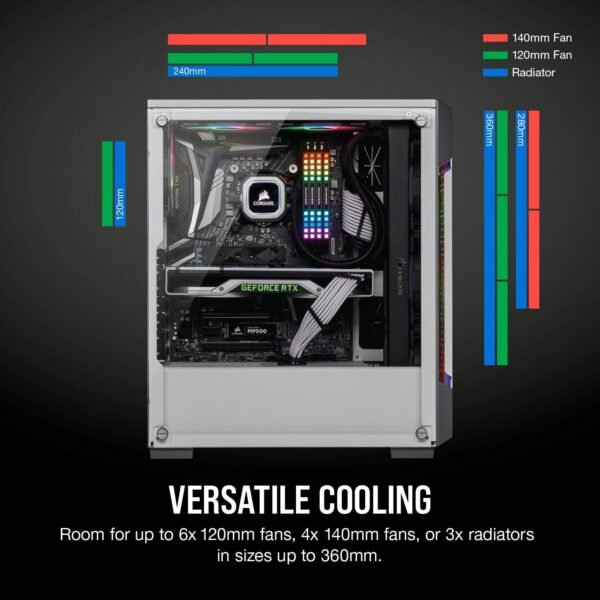 Corsair iCUE 220T RGB Airflow Tempered Glass Mid-Tower Smart Case, White - Image 5