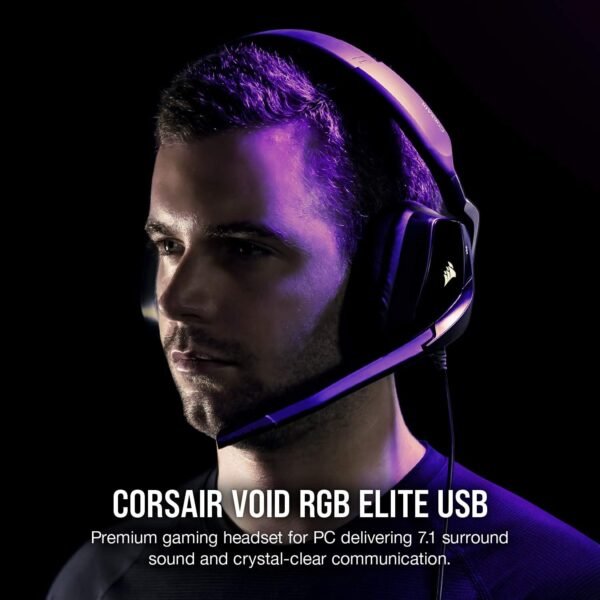 Corsair VOID ELITE RGB USB Gaming Headset (7.1 Surround Sound, Optimised Omnidirection Microphone, Customisable RGB Lighting, Microfibre Mesh Fabric Earpads, Aluminium Construction) - Black - Image 10