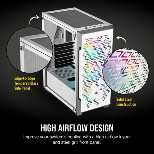 Corsair iCUE 220T RGB Airflow Tempered Glass Mid-Tower Smart Case, White - Image 7
