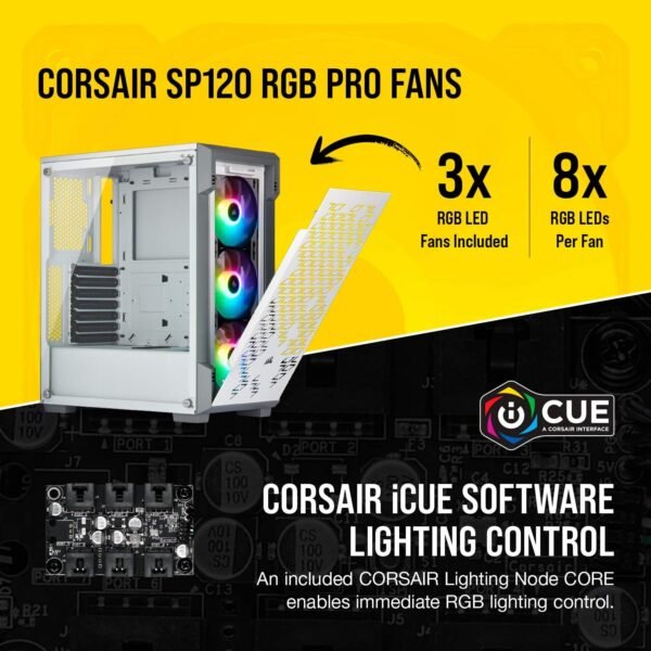 Corsair iCUE 220T RGB Airflow Tempered Glass Mid-Tower Smart Case, White - Image 6