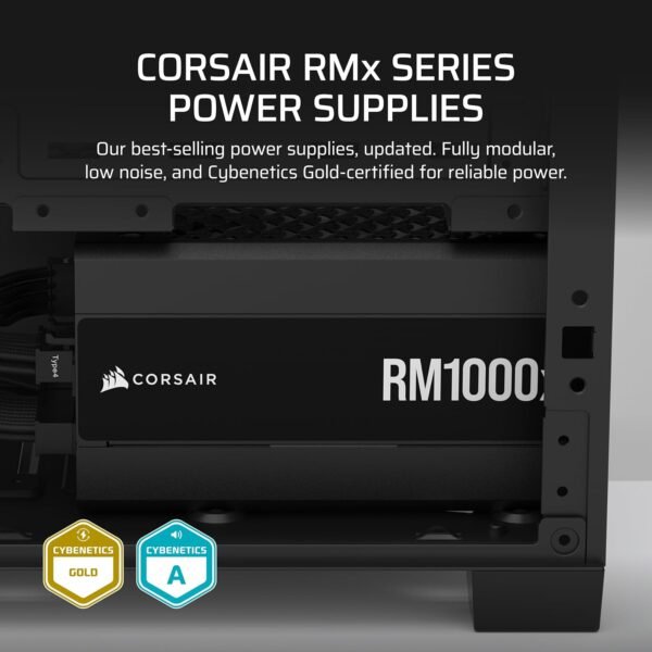 CORSAIR RM1000x Fully Modular Low-Noise ATX Power Supply – ATX 3.1 Compliant – PCIe 5.1 Support – Cybenetics Gold Efficiency – Native 12V-2x6 Connector – Black - Image 4