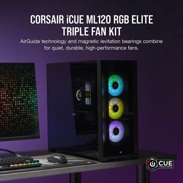 CORSAIR CASE FAN ICUE ML120 RGB ELITE PREMIUM 120MM PWM MAGNETIC LEVITATION FAN-TRIPLE FAN KIT WITH ICUE LIGHTING NODE CORE - Image 9