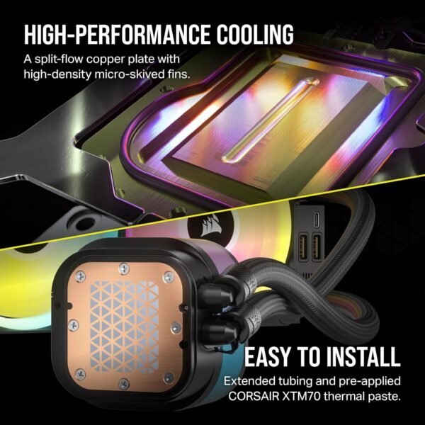 CORSAIR iCUE Link H100i RGB Liquid CPU Cooler - 240mm AIO - QX120 RGB Fans - Fits Intel® LGA 1700, AMD® AM5 - iCUE Link System Hub Included - Image 7