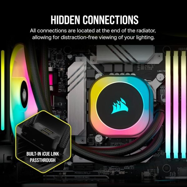 CORSAIR iCUE Link H100i RGB Liquid CPU Cooler - 240mm AIO - QX120 RGB Fans - Fits Intel® LGA 1700, AMD® AM5 - iCUE Link System Hub Included - Image 4