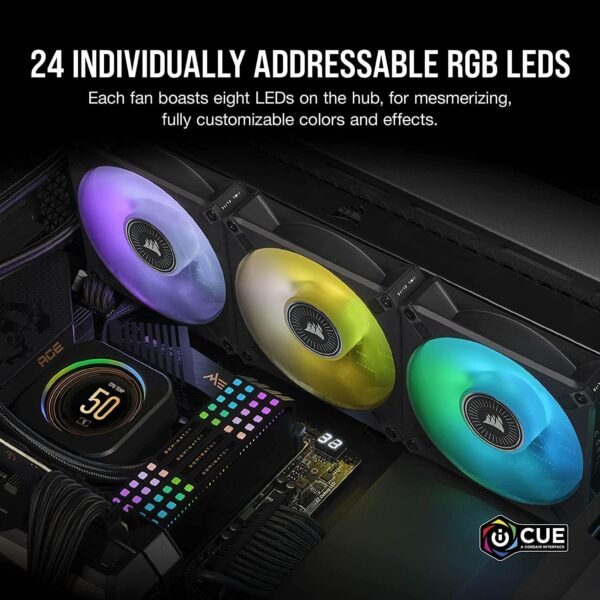 CORSAIR CASE FAN ICUE ML120 RGB ELITE PREMIUM 120MM PWM MAGNETIC LEVITATION FAN-TRIPLE FAN KIT WITH ICUE LIGHTING NODE CORE - Image 4