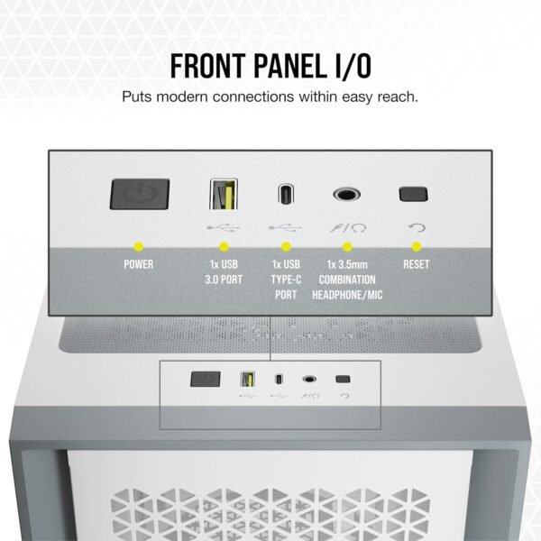 Corsair 4000D Airflow Tempered Glass Mid-Tower ATX PC Case - White - Image 3