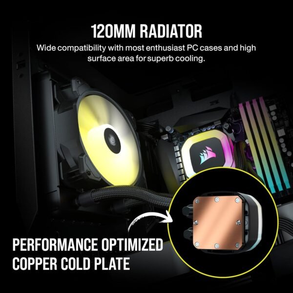 Corsair H55 RGB Liquid CPU Cooler - 120mm AIO - SP120 RGB ELITE Fan - Fits Intel LGA 1200/115X/2066, AMD AM4 - Motherboard ARGB Adapter Included - Image 4