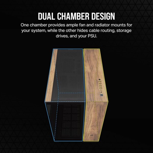 CORSAIR 6500X Mid-Tower ATX Dual Chamber PC Case – Panoramic Tempered Glass – Reverse Connection Motherboard Compatible – No Fans Included - Image 4